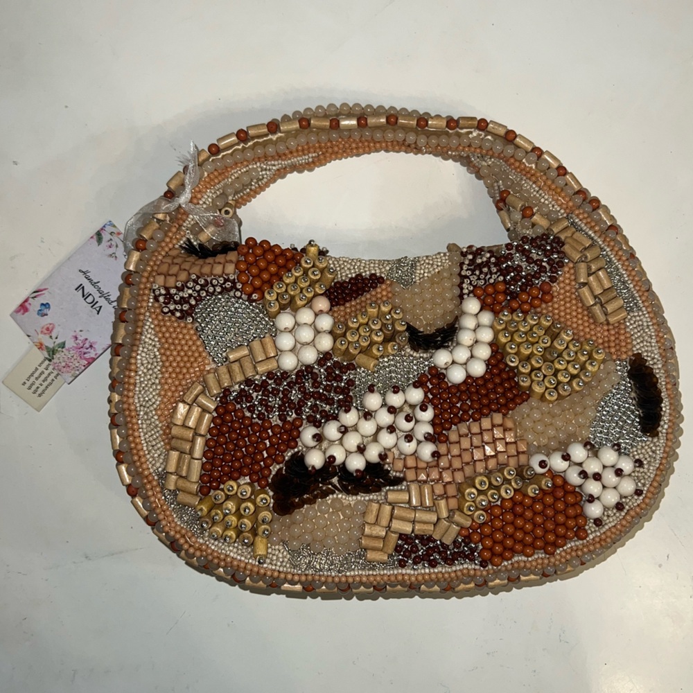 NWT Beaded Neutral Shoulder Bag